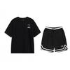 Футболка с круглым вырезом и короткими рукавами с принтом логотипа Li Ning, соревновательные полосатые удобные шорты, повседневный спортивный костюм, спортивный костюм унисекс YHSV373-2+YAPV001-1
