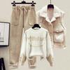 Women's Autumn and Winter Suits, Women's Lamb Wool Waistcoat, Knitted Sweater, Casual Pants, Three-piece Suit