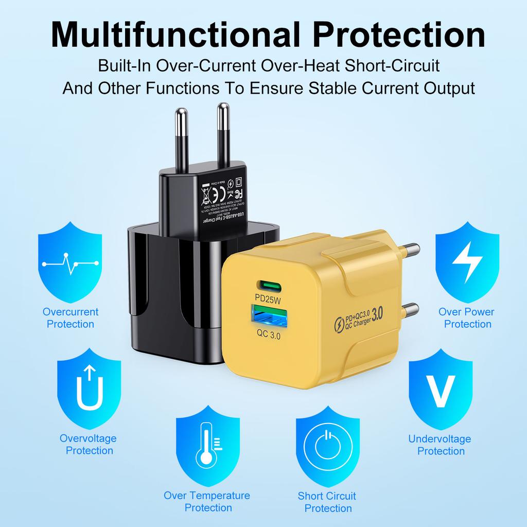 PD 25W USB C быстрое зарядное устройство для iPhone 15 Pro Max Xiaomi 14 Oneplus KR EU US Mini 2 порта дорожный штекер телефон быстрая зарядка адаптер