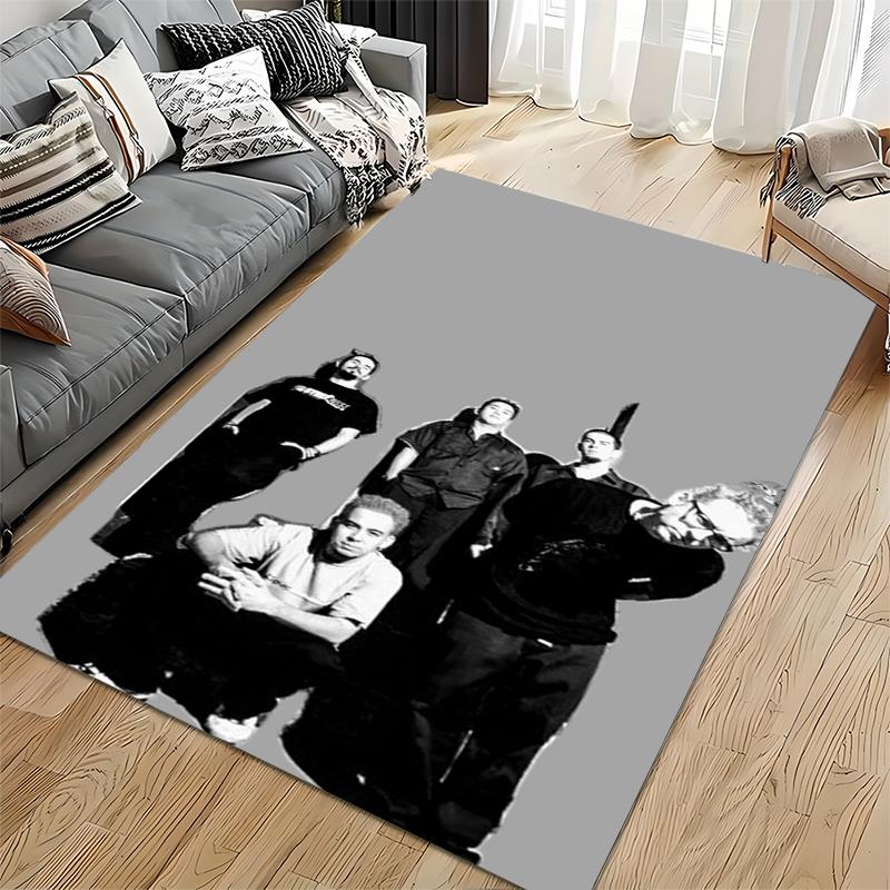 Rock Music Area Rug, Linkin Park Gray Background Band Group Photo Black White Print, Music Fan Room Decor, Non-Slip Mat