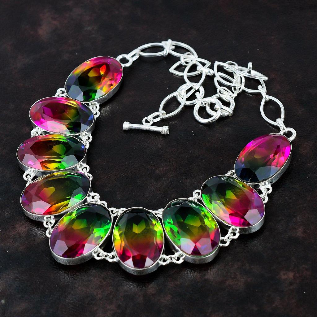 Ожерелье с граненым мультитурмалином, ожерелье из стерлингового серебра 925 пробы, регулируемое ожерелье-цепочка, антикварное ожерелье ручной работы, ювелирные изделия из драгоценных камней для подарка