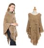 Causal Fashion Women Knitted Batwing Cape Tassels Poncho Cloak Ladies Fur Ball Sweater Outwear