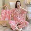 Short-Sleeved Pajamas Three-Piece Korean Version Of Sweet And Cute Cardigan Women'S Loungewear
