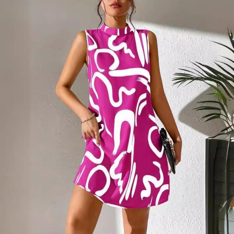 Модное женское повседневное платье с круглым вырезом и принтом больших размеров, летнее короткое платье без рукавов, женское винтажное элегантное свободное платье трапециевидной формы, леди 24404