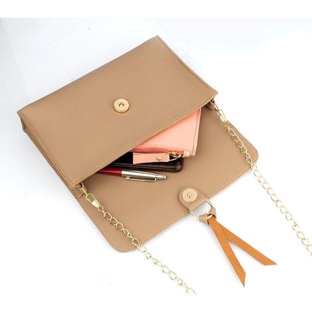 Комбинированная женская бежевая сумочка (набор из 3)