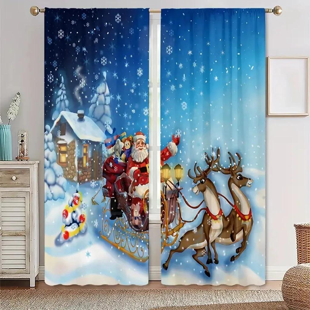 3D Digital Print Curtains With Christmas Tree Snow for Boys Nursery Bedroom Kids Curtains Panels Drapes for Living Room Bedroom