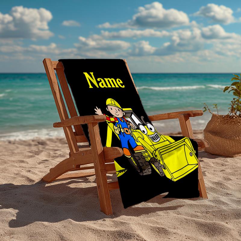Custom Name Ultra-Soft Beach Towel with Bob the Builder Theme,Ideal for Pool - Camping, Diving - Perfect Travel Essential, Vibrant Beach Towel.
