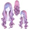 Professional Festival Synthetic Wig With Bangs Pink Party Cosplay Wigs For Women Long Hair Colored Rainbow Red Blue Brown Female Wavy