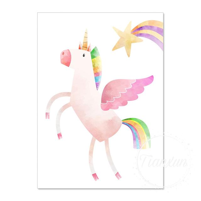 Clouds Rainbow Unicorn Printed Canvas Wall Art Poster Children Kindergarten Art Painting Nordic Pictures Baby Room Decoration No Frame