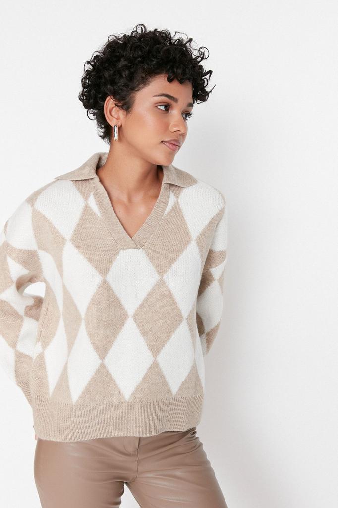 Women's Fashion New Sweater Black Wide Fit Soft Textured Patterned Knitwear Sweater