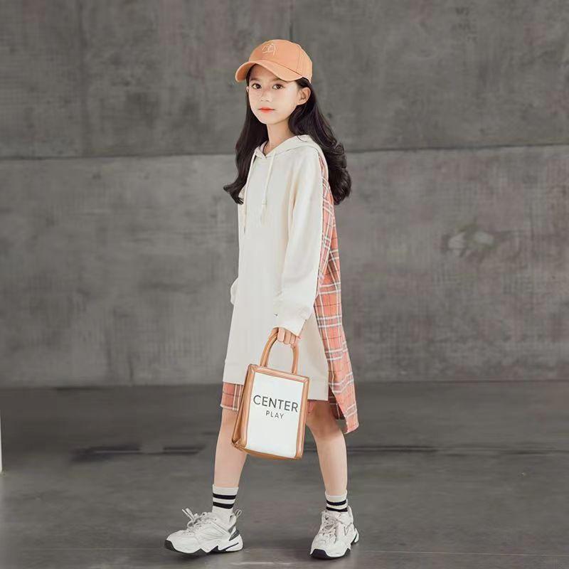 Платье для девочек, весенне-осенние детские куртки с капюшоном, свободное платье, повседневные сетчатые платья с длинными рукавами для девочек-подростков 8, 10, 12, 14 лет