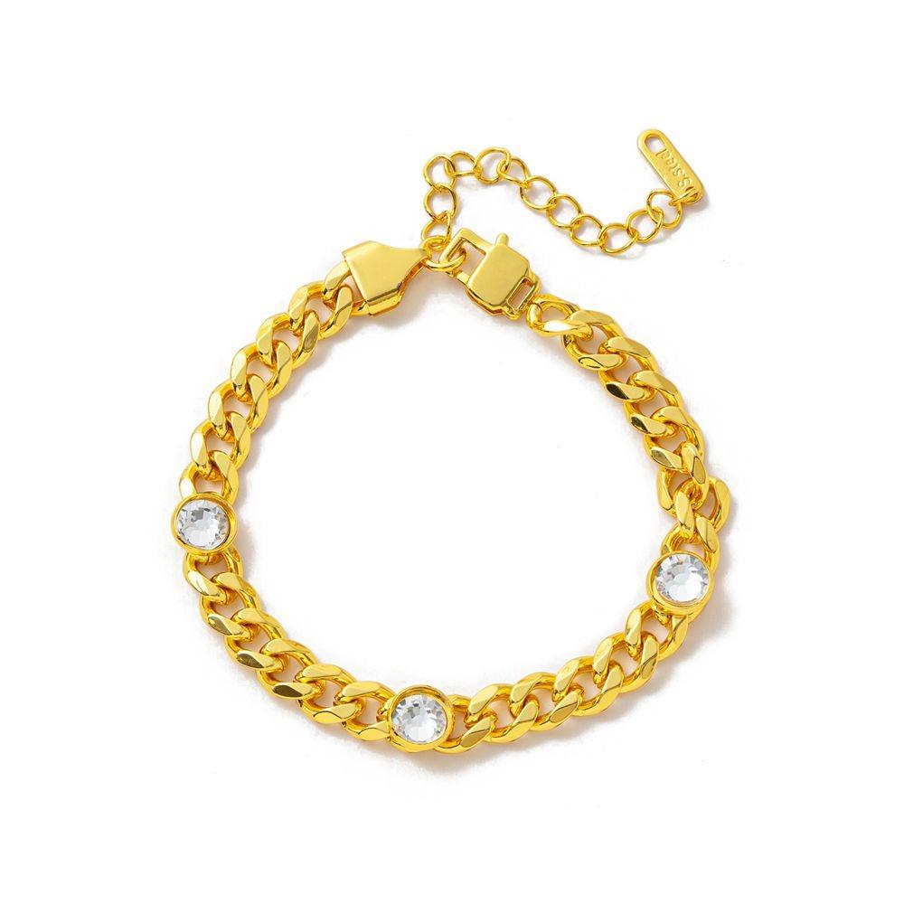 Metal Titanium Steel Bracelet Elegant Rhinestone Bracelet Luxury Cuban Zirconia Necklace Gifts