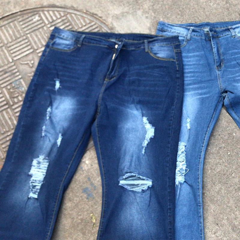 Джинсы женские с высокой талией, эластичные, с рваными отверстиями, расклешенные брюки из денима, облегающие повседневные брюки для поездок на работу, весна и лето, новая мода