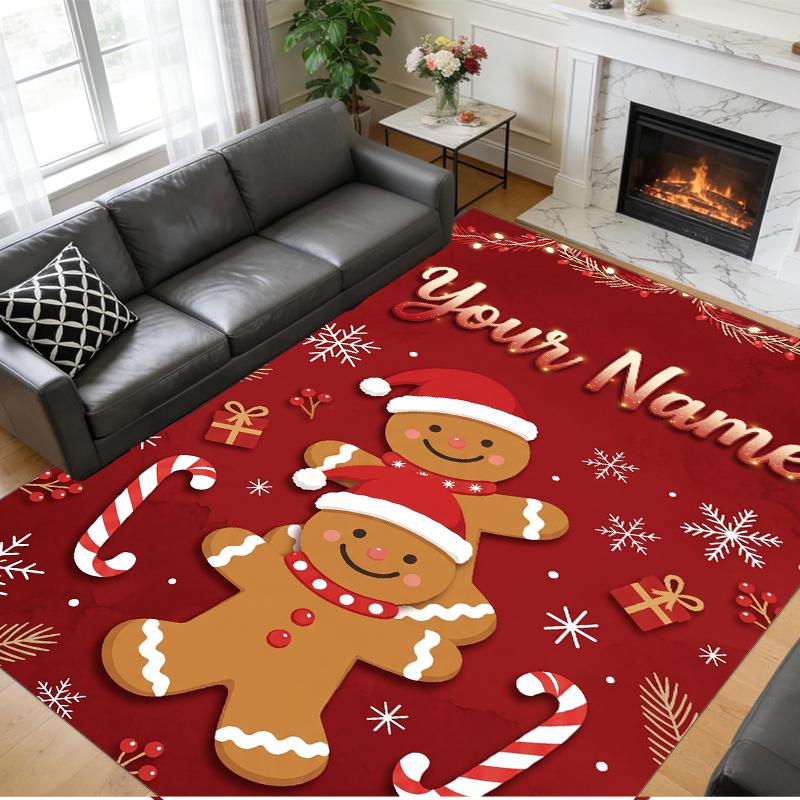 Christmas Custom Name Printed Square Area Rug Soft Non Slip Floor Carpet For Bedroom Holiday Gift