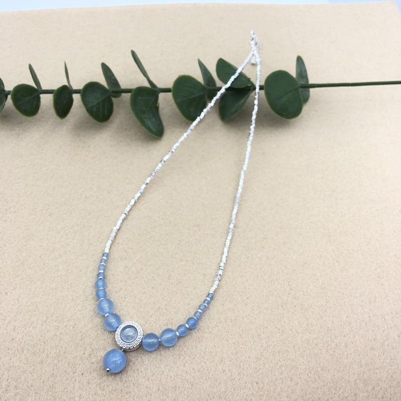 Ожерелье с градиентом из стерлингового серебра с аквамариновым оттенком - легкая роскошная цепочка на ключицу для женщин