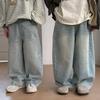 Детские брюки Весенняя коллекция Мальчики и девочки Корейский цвет Повседневные Джинсовые Брюки Прямого кроя Детские Свободные Брюки Широкие штанины