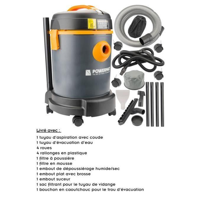 Industrial vacuum cleaner - POWERMAT - 1600 W - Ideal for cleaning basins - 25 L