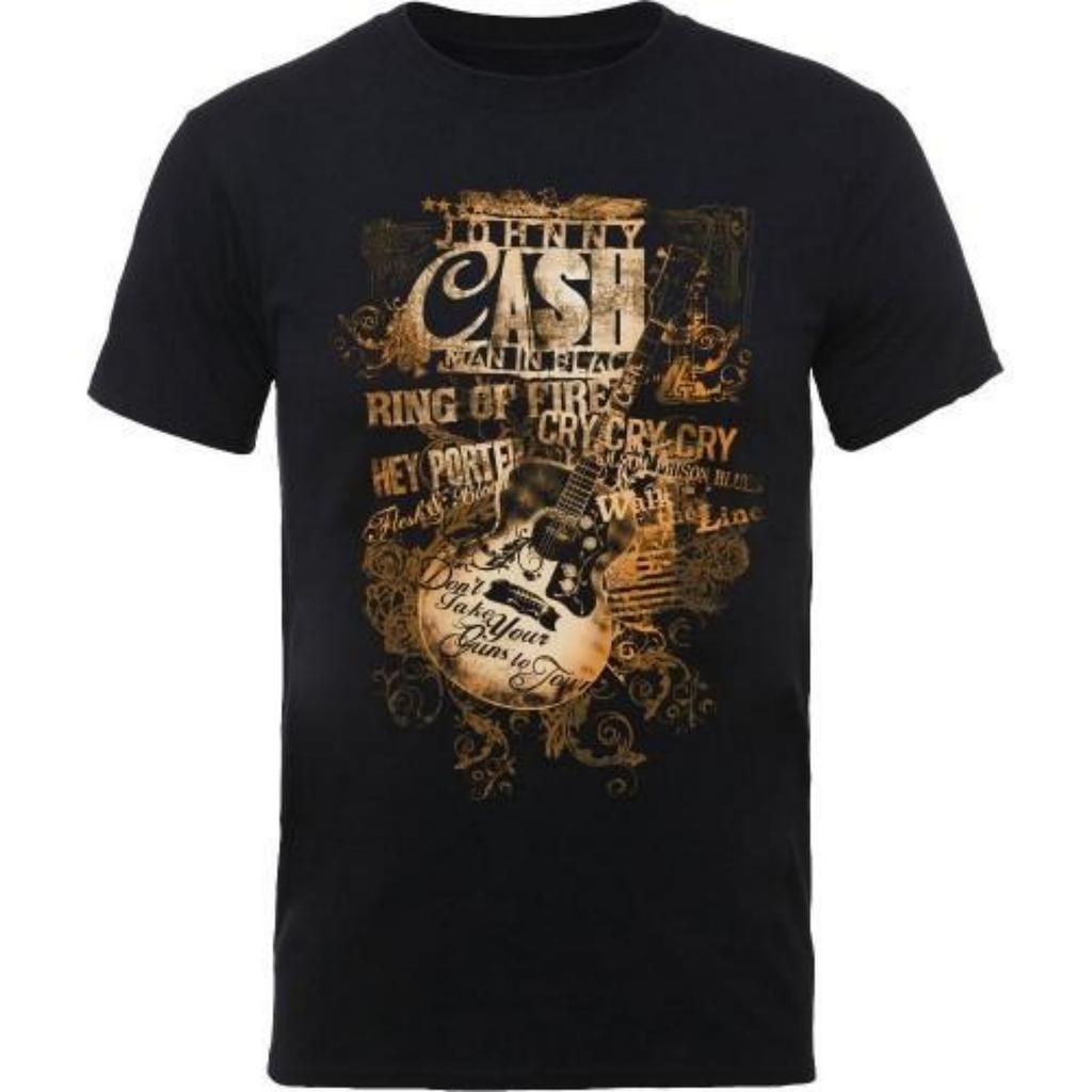 Johnny Cash Unisex Adult Guitar Song Titles T-Shirt