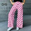 Женские брюки с высокой талией, эластичные, клетчатые, широкие, повседневные брюки свободного кроя, повседневная одежда для работы и отдыха