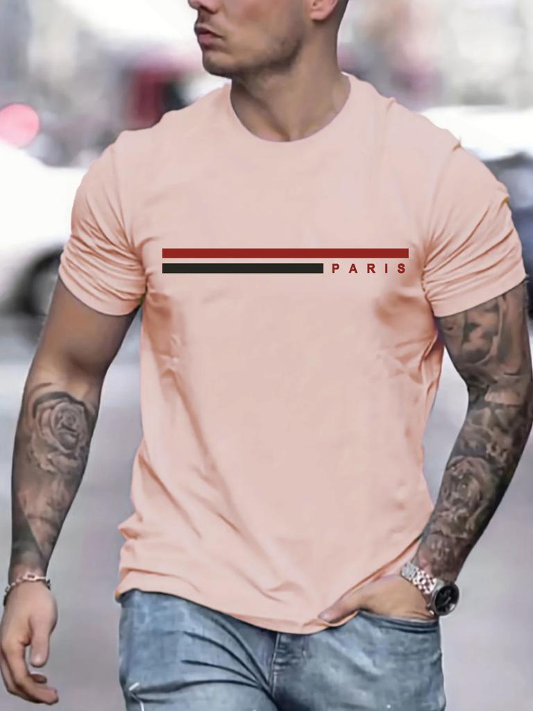 2025 New Summer Men's Cotton Paris Letter Printing Casual Sports Versatile Street Crew Neck Short Sleeve T-Shirt Top Large Size