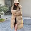 Women's Long Loose Light Down Jacket Autumn Winter Hooded Straight White Duck Down Coat Stand Collar Big Pocket Solid Color
