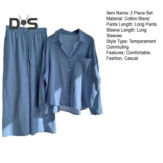 Женский комплект из двух предметов: рубашка с длинным рукавом и застегнутая на пуговицы рубашка с широкими брюками повседневный хлопковый домашний костюм на весну и лето