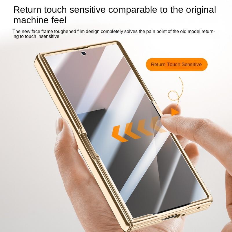 Гальванизированный чехол из гладкой кожи на пружинных петлях для Samsung Galaxy Z Fold 7, всесторонняя защита, задняя крышка из закаленного стекла