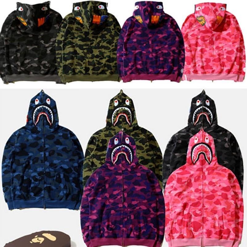 Camouflage Shark Head 3d Print Hoodie With Zipper For Men Women Casual Wear