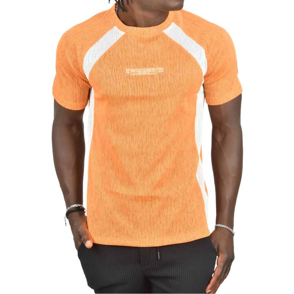 Облегающая футболка DeepSEA из лайкры в рубчик с боковыми полосками и надписью спереди 2403231