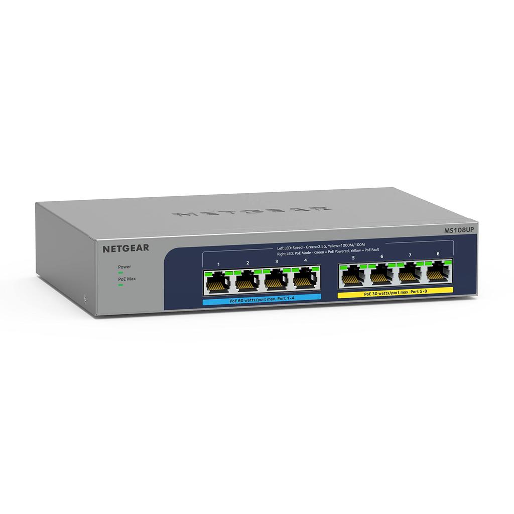 Netgear Switching Hub Giga 8 Port Ultra60 Silent Fanless MS108UP For Businesses 2.5 PoE++ (PoE++x4/PoE+x4 230W)