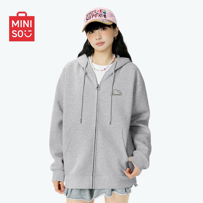 MINISO Men's Loose Fit Hooded Cardigan Sweatshirt
