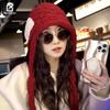 Korean Style Red Wool Tassel Hat - Women's Handmade Autumn/Winter Warm Knitted Cap
