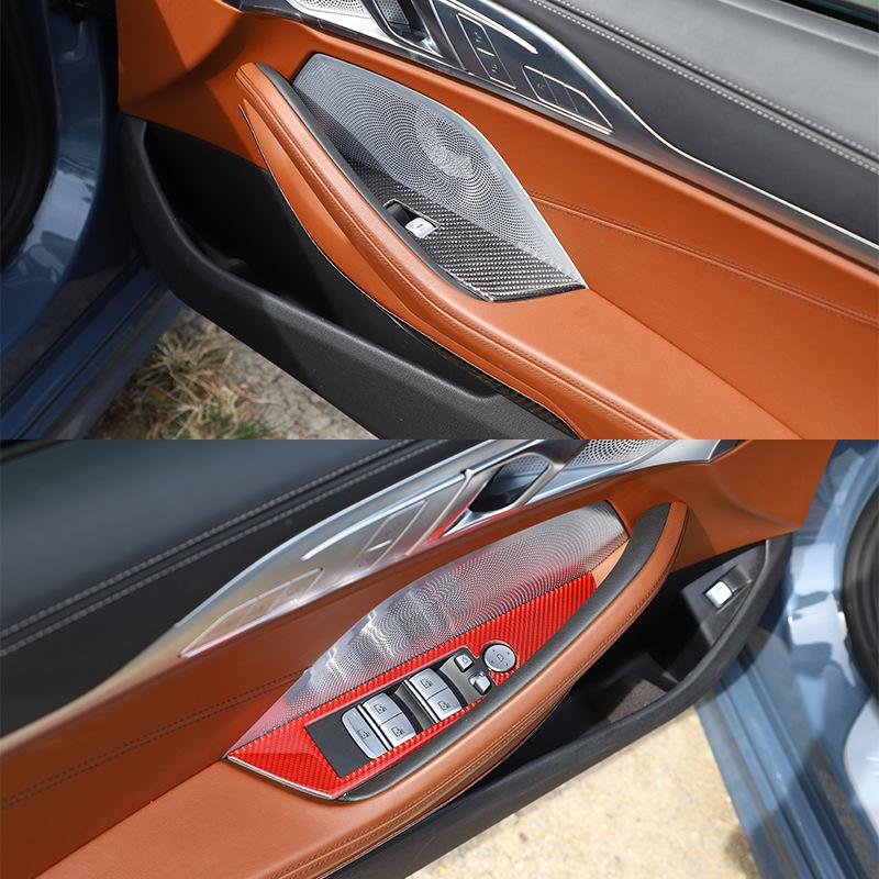 Soft Carbon Fiber Style Car Window Lift Button Panel Frame Cover Sticker For BMW 8 Series G14 G15 -2023 Auto