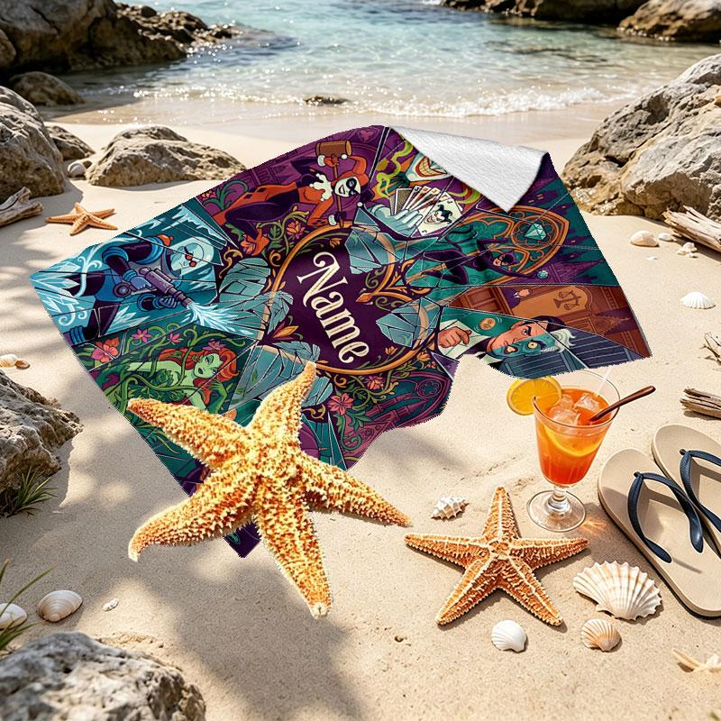 Custom Name Personalized Batman Print Beach Towel, for Trip Camping Beach Party Home Decor, Birthday Gift for Family & Friends