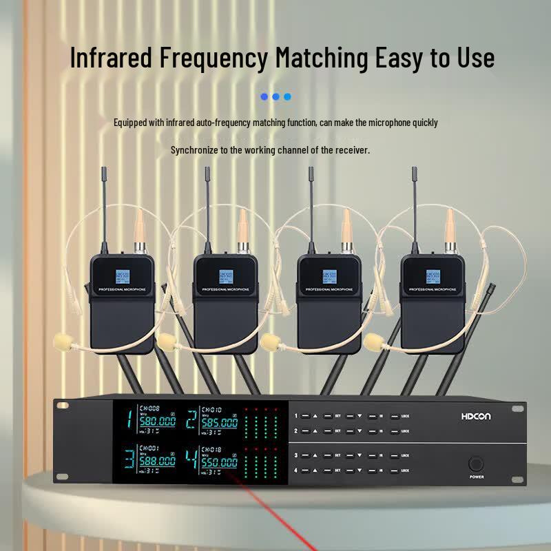 HDCON HT-G840TD UHF True Diversity Беспроводная система с гарнитурой и микрофоном 1-на-4 (Китайская версия)