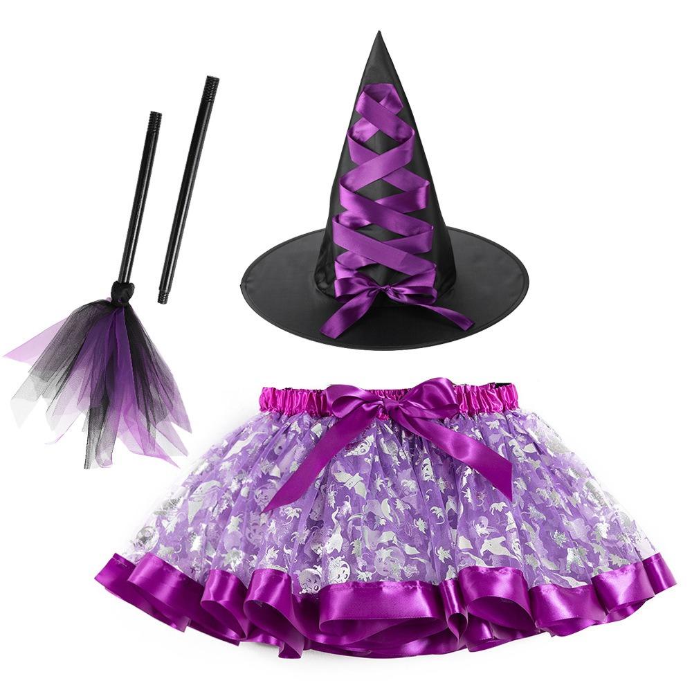 Wand Kids Halloween Costume with Hat Halloween Children's Witch Dress Halloween Decoration