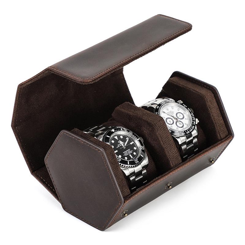 Винтажная коробка для хранения наручных часов из кожи Crazy Horse - Портативный дорожный чехол из натуральной кожи для пар