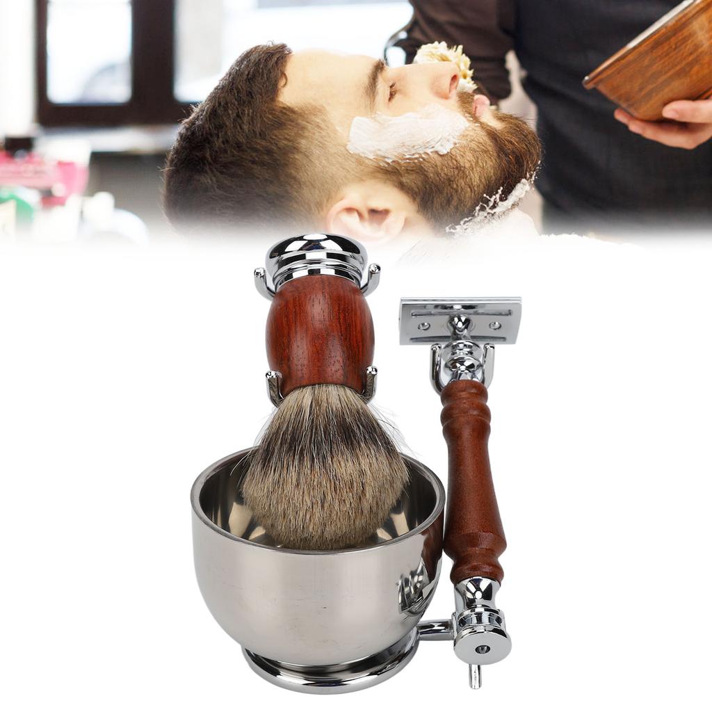 Набор для ухода за бритьем для мужчин со сменными лезвиями, ручной триммер для бороды, помазок для бритья и набор ножей