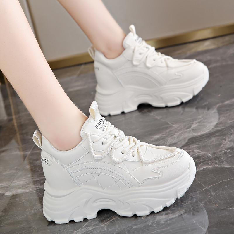Fashion New White Chunky Women's Sneakers 2024 Autumn Winter Thick Bottom Vulcanized Shoes Woman Fashion PU Leather Platform Sneakers