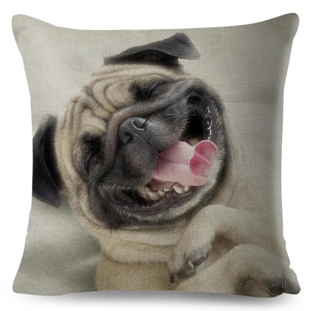 Both Sided Pug Dog Print Cushion Cover Decoration Pet Animal Pillow Case for Sofa Home Car Linen Pillowcase 45x45cm