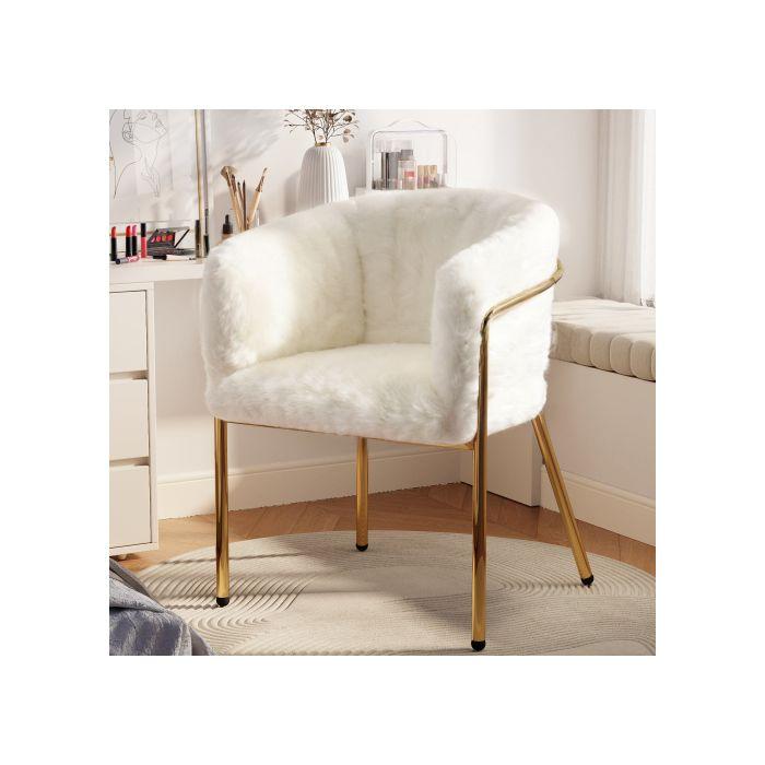 Chaise longue - MUVOE - Set de 4 - Imitation de lapin - Beige - Métal