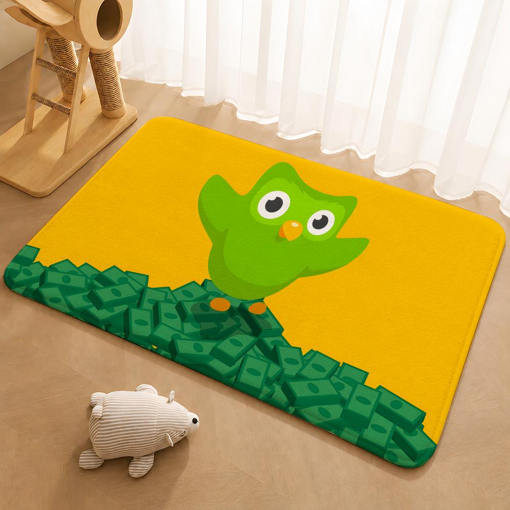 Duolingo Owl Duo 2 Floor Mat Floor Mat Soft Flannel Non-Slip Door Rug for Living Room
