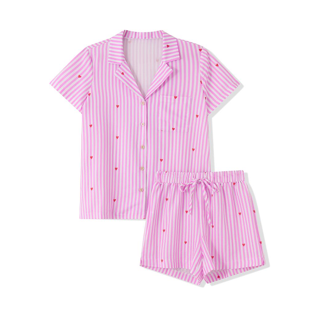 Полосатая женская пижама с шортами, комплект одежды для сна, летняя пижама, комплект из 2 предметов, домашняя одежда, корейский домашний костюм с коротким рукавом, одежда для сна