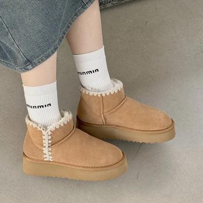 Женские зимние ботинки 2024 года, новые зимние классические ботильоны на толстой подошве, дизайн из искусственной замши, повседневные теплые плюшевые женские ботинки без застежек