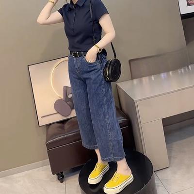 2025 Летние короткие джинсы брюки женские свободные повседневные джинсовые шаровары эластичные женские повседневные брюки большие синие брюки