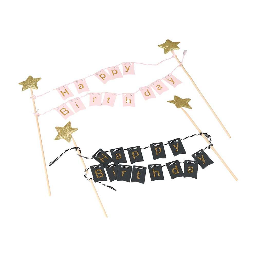 Girls DIY Bunting Happy Birthday Stars Gold Baking Decoration Cake Flags Party Supplies Cake Topper
