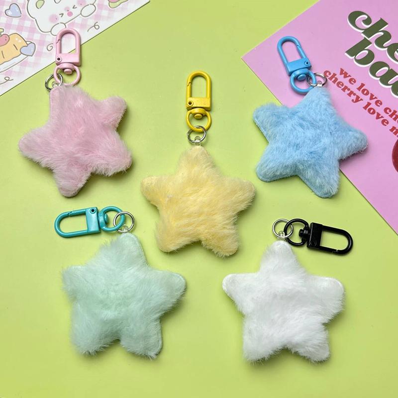Candy Color Plush Star Keychain Soft Stuffed Stars Keyring Pentagrams Plush Key Chains Backpack Pendant Bag Decoration