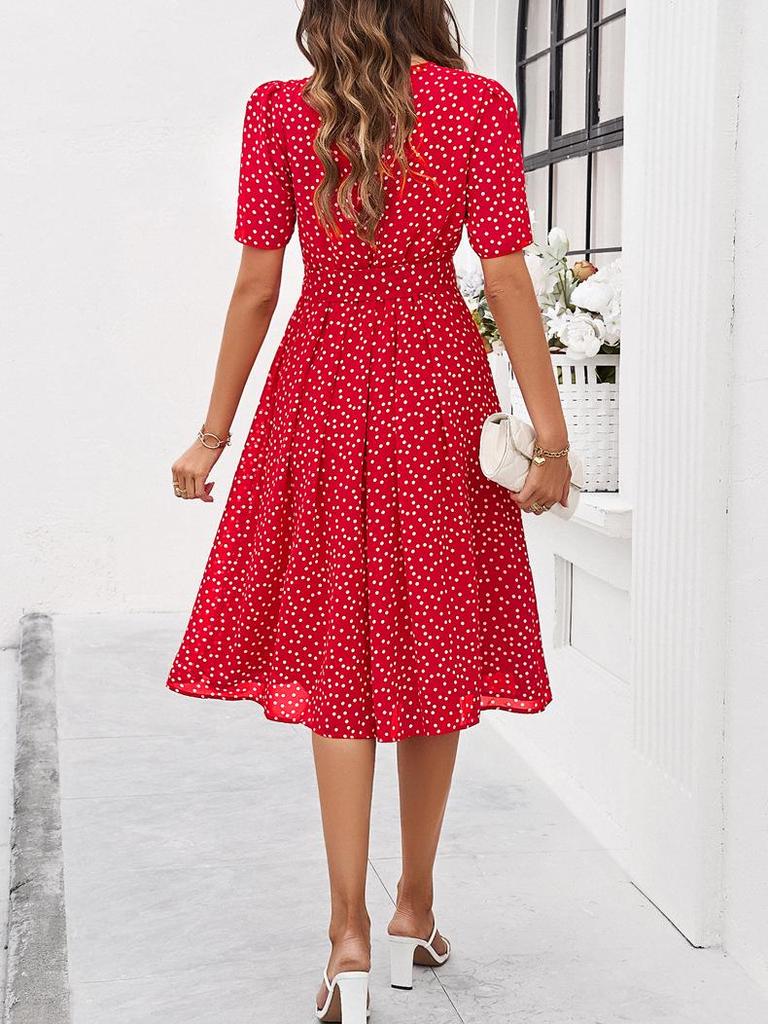 Women's Polka Dot Lace-Up Dress - European & American Spring/Summer  Collection EMA