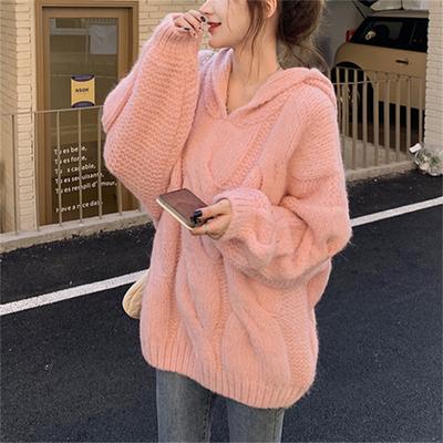 Пуловер Женская свободная верхняя одежда Весенняя одежда Новый женский свитер с капюшоном на шнуровке с длинным рукавом