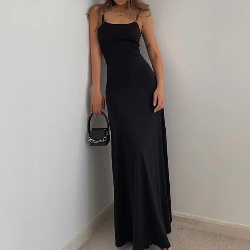Элегантное облегающее платье, однотонное, сексуальное, длинное, для вечеринки, женское, повседневное, с открытой спиной, платье для женщин, летнее, новое, с высокой талией, без рукавов, А-силуэт 26383